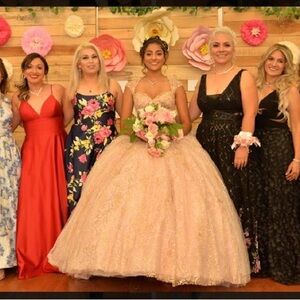 Gorgeous Betsy and Adam red ball gown